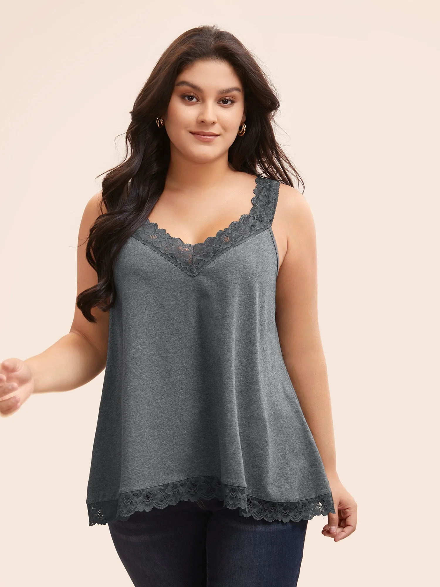 Cotton Crochet Lace Deep V Neck Cami Top sold by Bloomchic