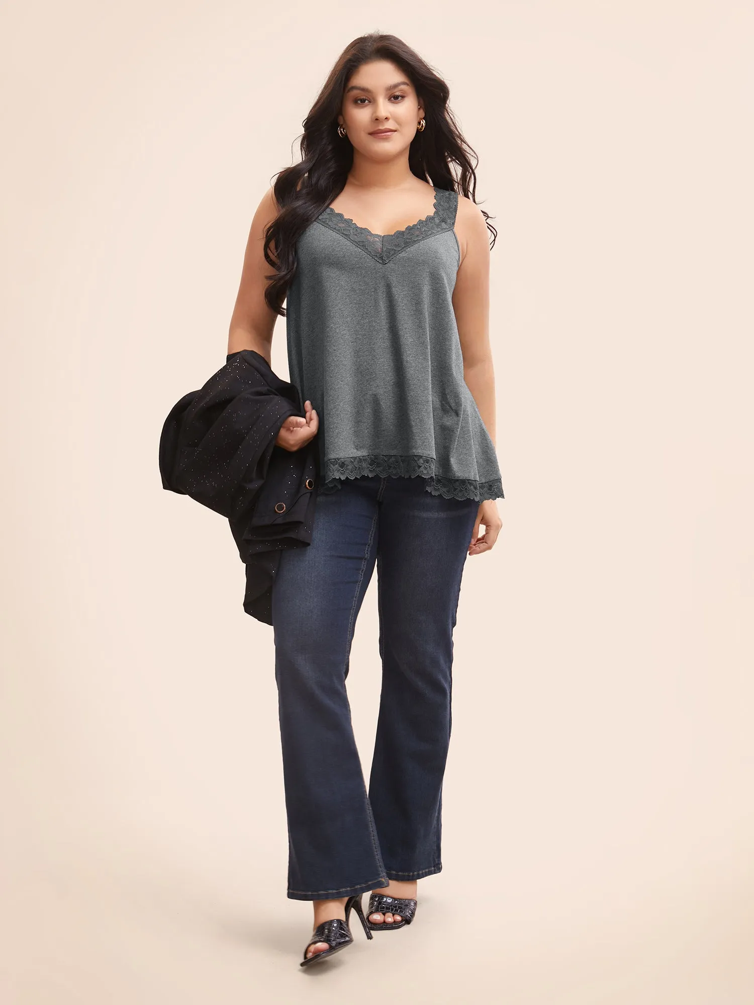 Cotton Crochet Lace Deep V Neck Cami Top sold by Bloomchic product image thumbnail 2