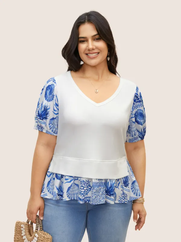 Marine Elements Patchwork Split Side T-shirt sold by Bloomchic