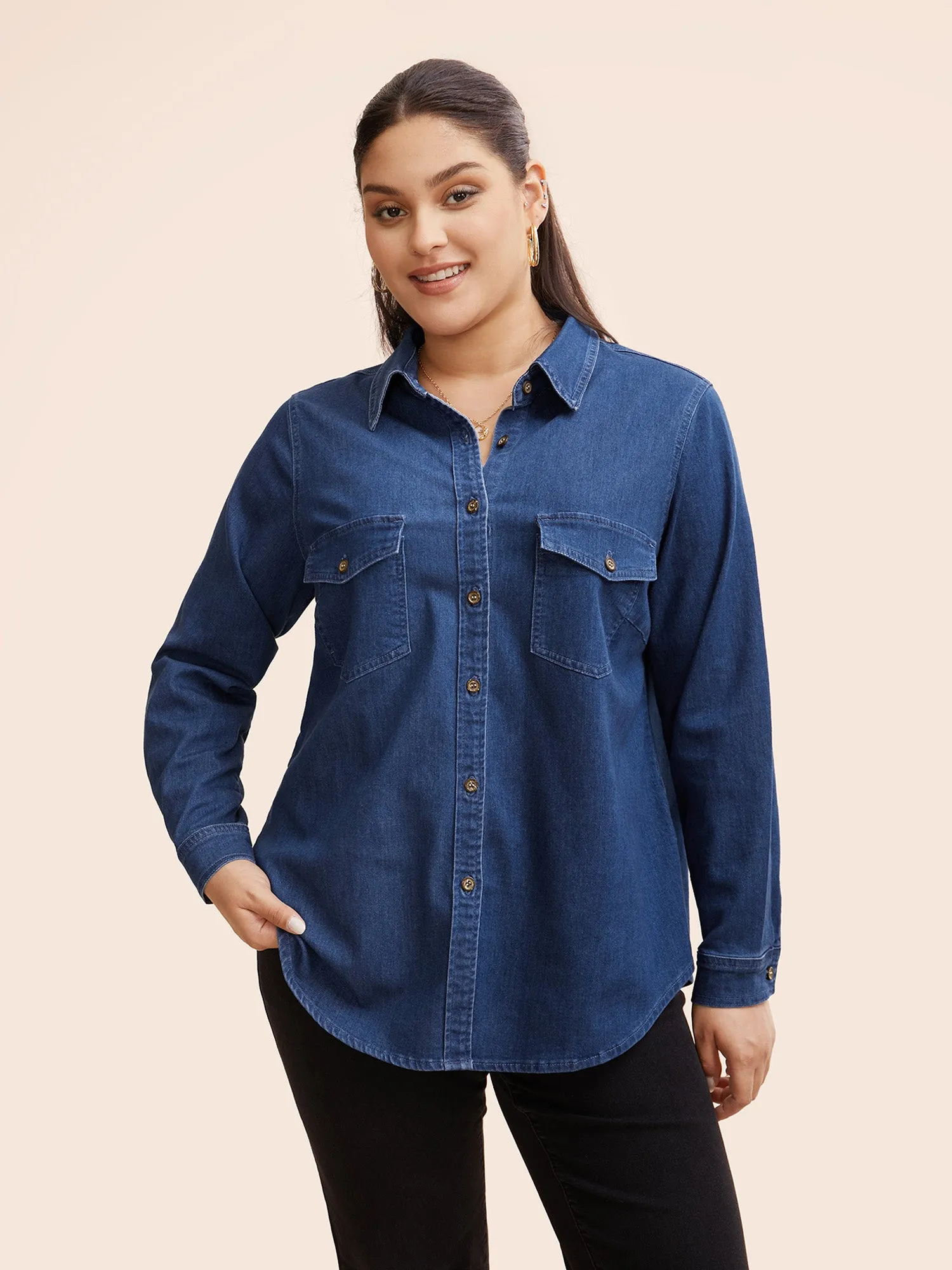 Stretch Button Down Denim Jacket sold by Bloomchic product image thumbnail 3