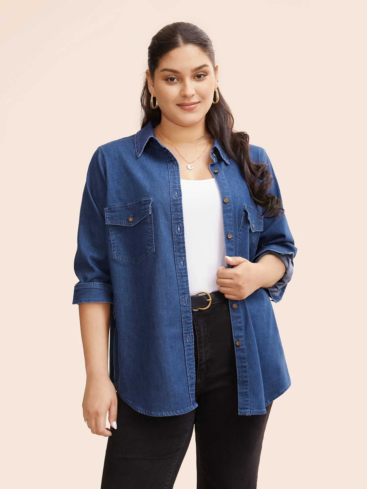 Stretch Button Down Denim Jacket sold by Bloomchic