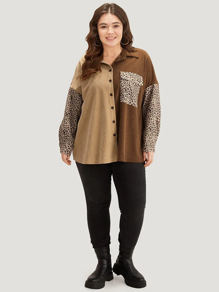 Leopard Patchwork Pocket Contrast Button Through Coat sold by Bloomchic product image thumbnail 4