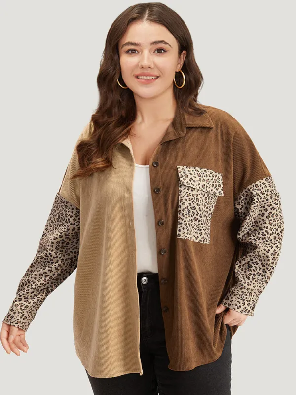 Leopard Patchwork Pocket Contrast Button Through Coat sold by Bloomchic