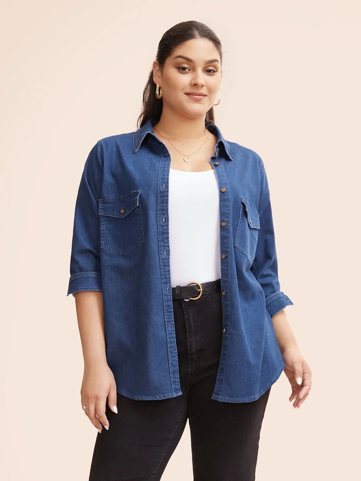 Stretch Button Down Denim Jacket sold by Bloomchic product image thumbnail 4