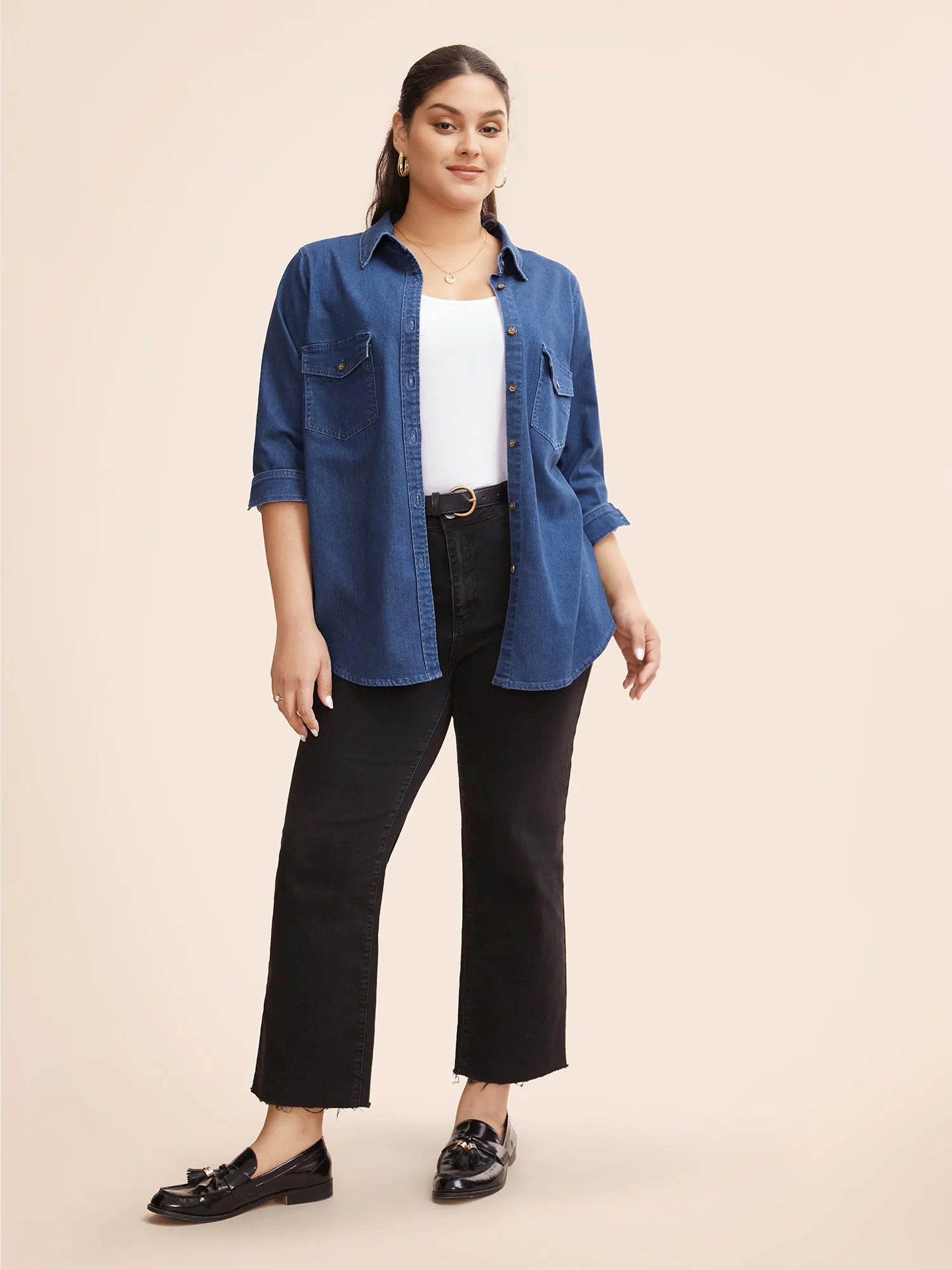 Stretch Button Down Denim Jacket sold by Bloomchic product image thumbnail 2
