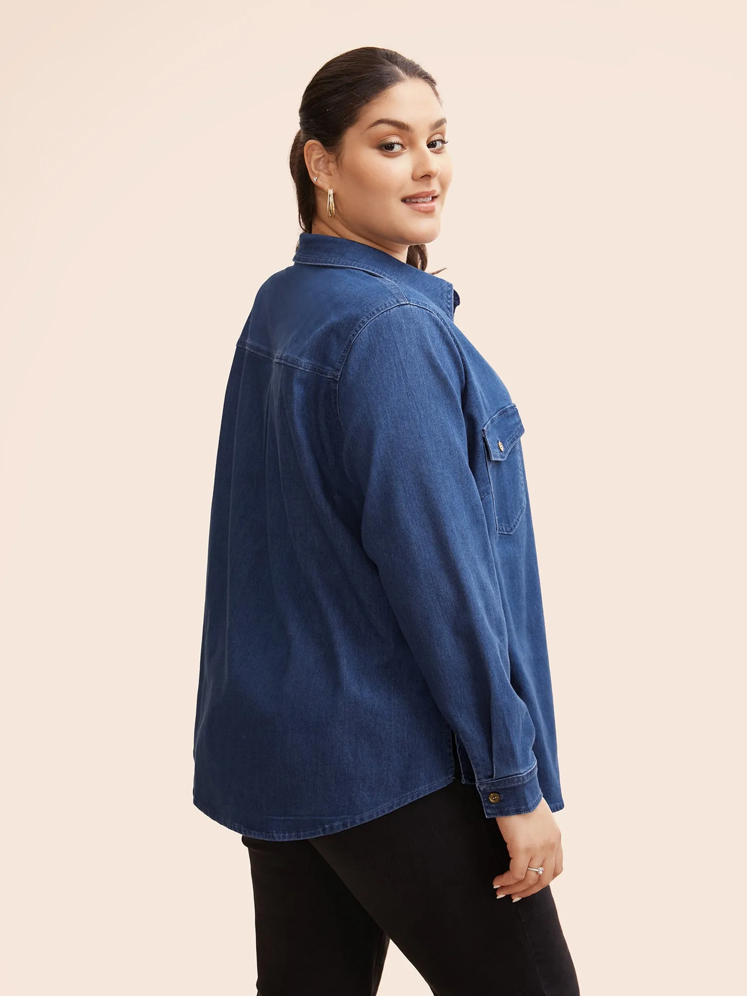 Stretch Button Down Denim Jacket sold by Bloomchic product image thumbnail 5