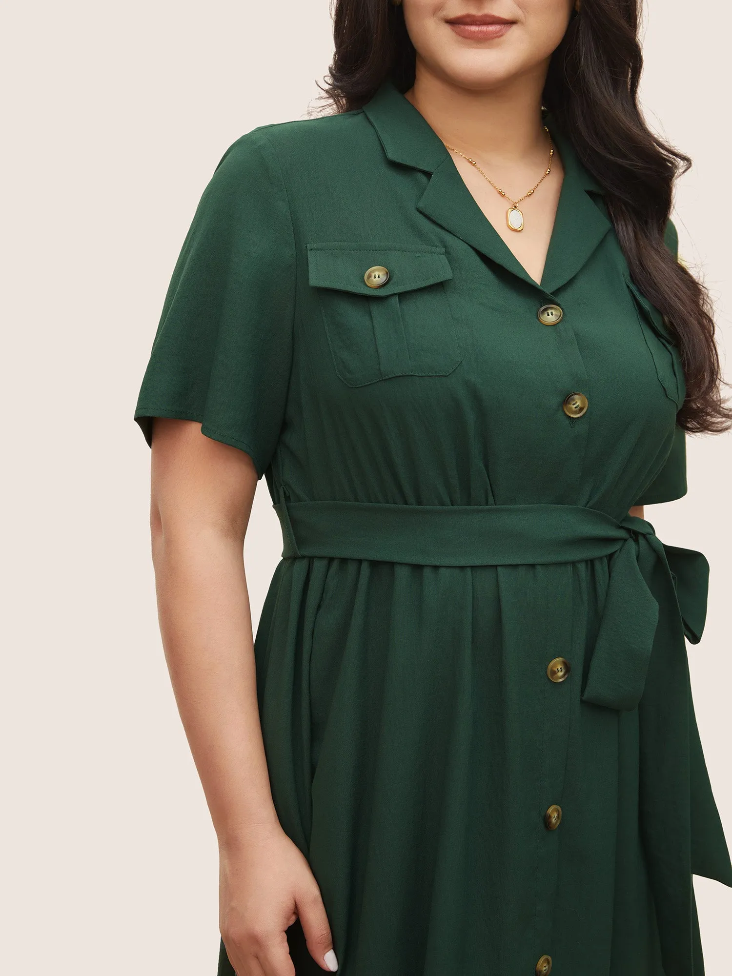 Plain Suit Collar Belted Flap Detail Dress sold by Bloomchic product image thumbnail 4
