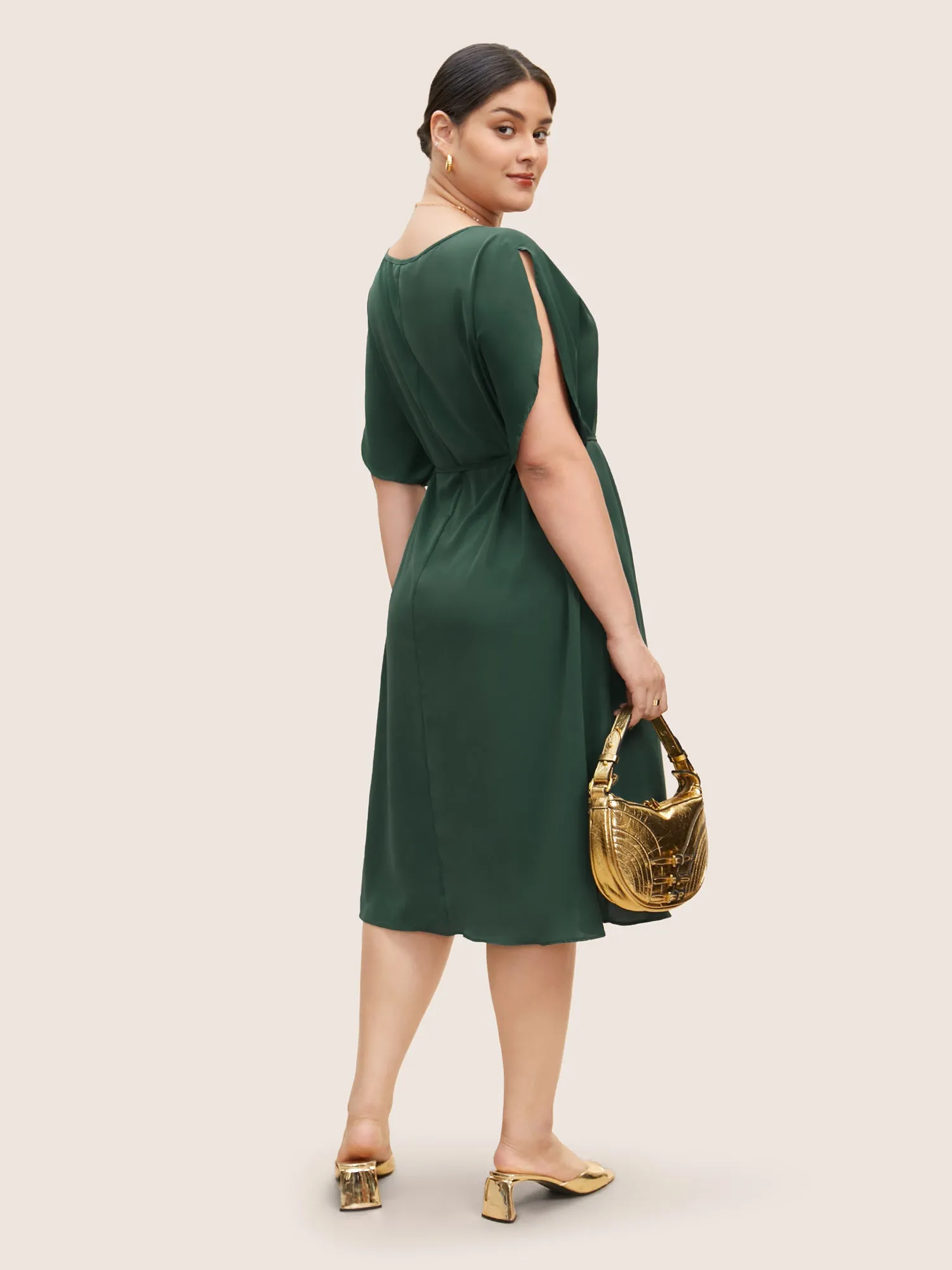 Solid Boat Neck Dolman Sleeve Belted Dress sold by Bloomchic product image thumbnail 3