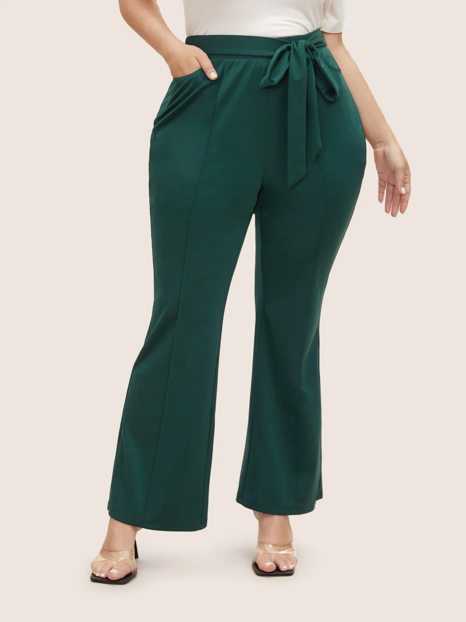 Plain Tie Knot Mid Rise Bootcut Pants sold by Bloomchic