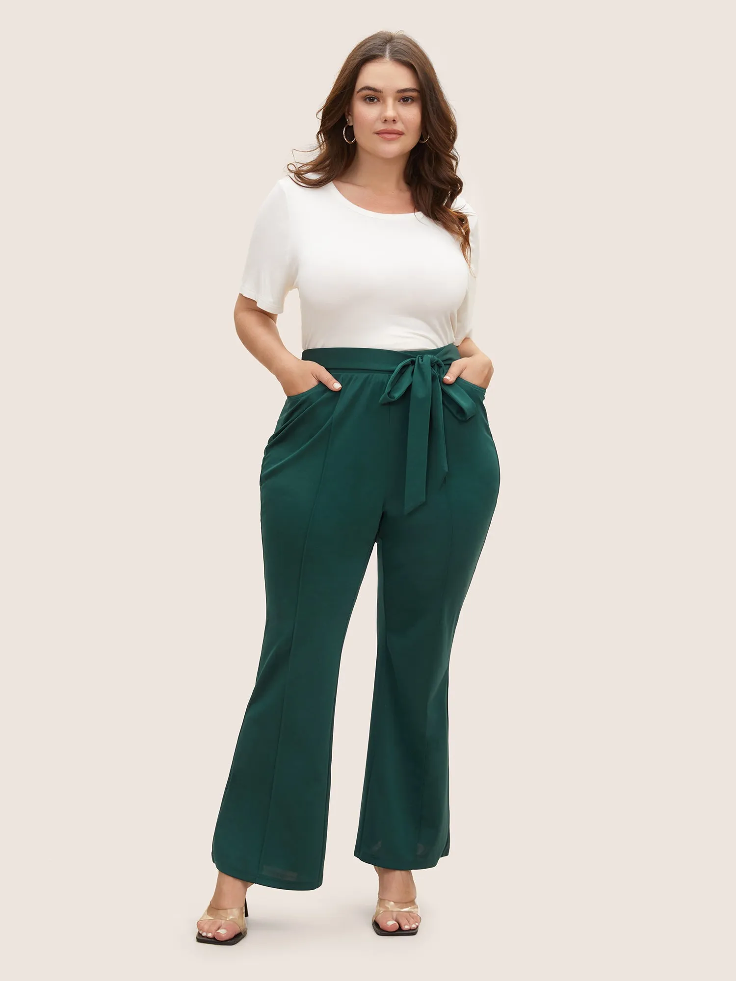 Plain Tie Knot Mid Rise Bootcut Pants sold by Bloomchic product image thumbnail 2