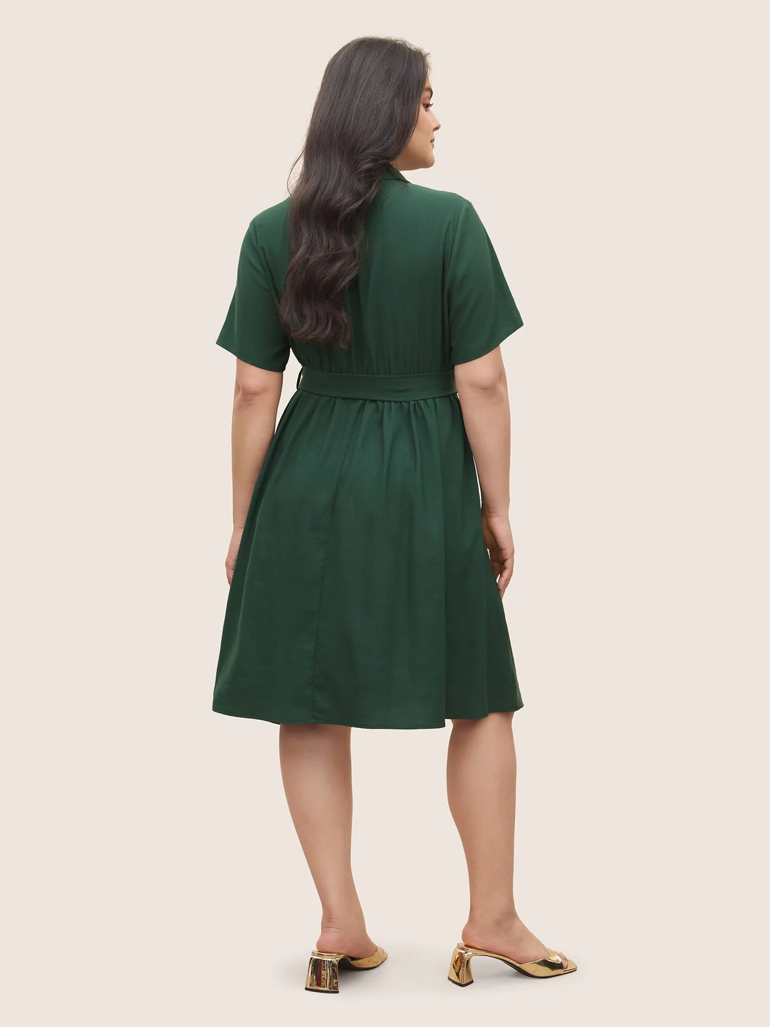 Plain Suit Collar Belted Flap Detail Dress sold by Bloomchic product image thumbnail 3