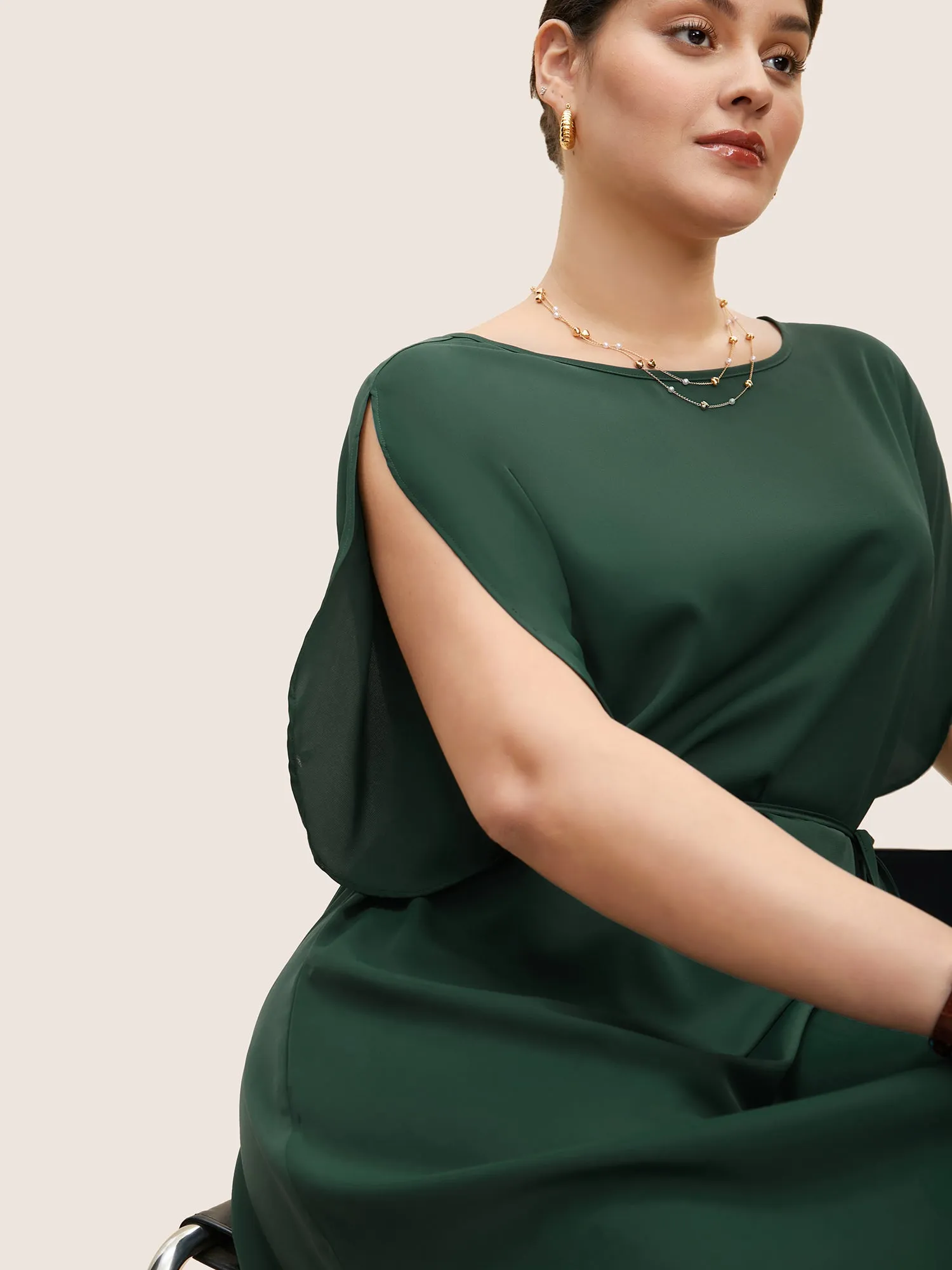 Solid Boat Neck Dolman Sleeve Belted Dress sold by Bloomchic product image thumbnail 4