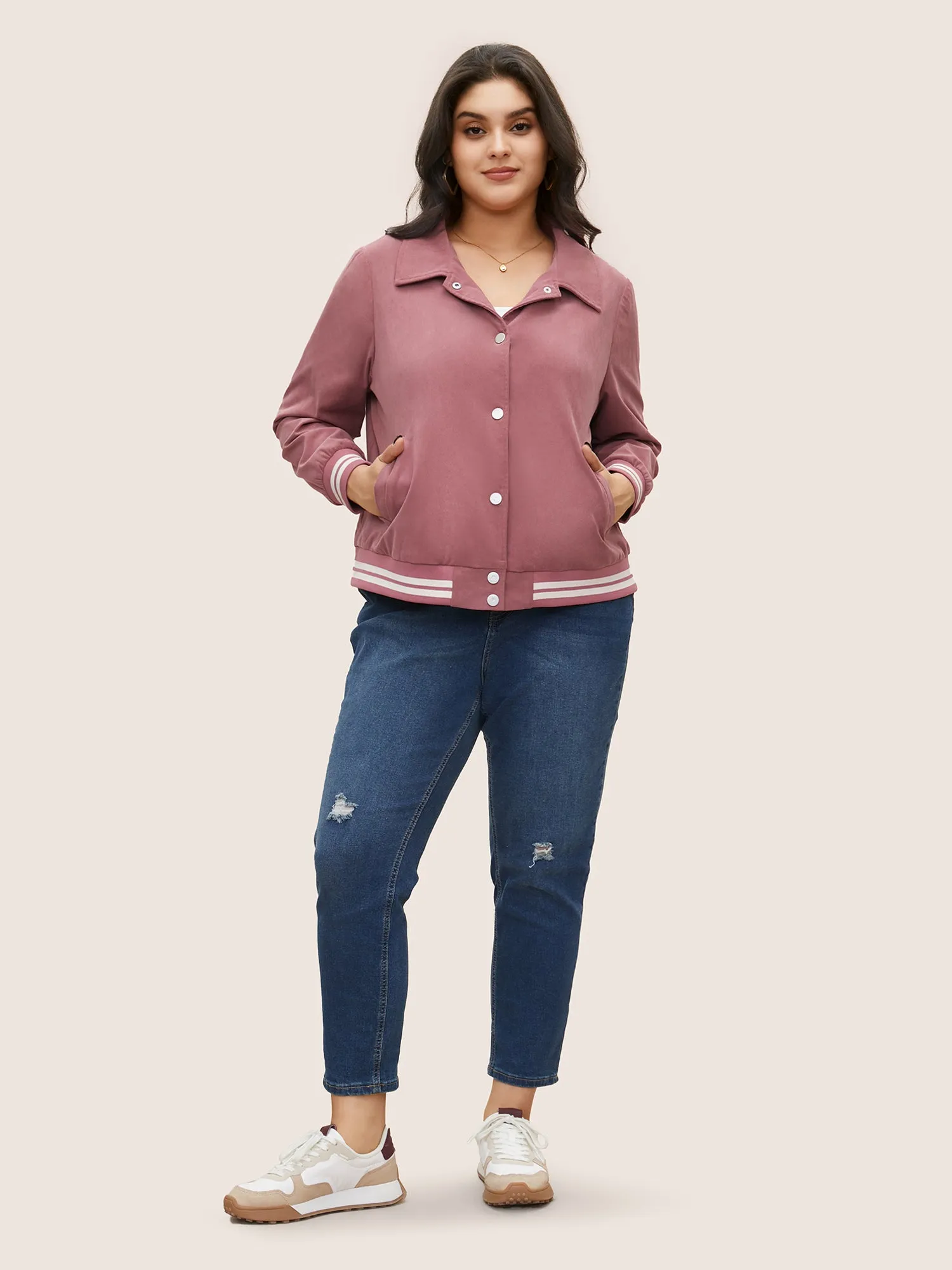 Contrast Trim Button Through Rib Knit Jacket sold by Bloomchic product image thumbnail 2