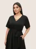 Anti-Wrinkle Metal Chain Detail Belted Arc Hem Dress sold by Bloomchic