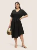 Anti-Wrinkle Metal Chain Detail Belted Arc Hem Dress sold by Bloomchic