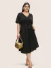 Anti-Wrinkle Metal Chain Detail Belted Arc Hem Dress sold by Bloomchic