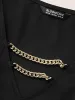 Anti-Wrinkle Metal Chain Detail Belted Arc Hem Dress sold by Bloomchic