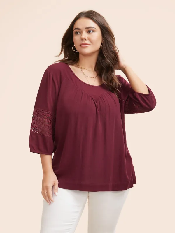U Neck Cut Out Lantern Sleeve Blouse sold by Bloomchic