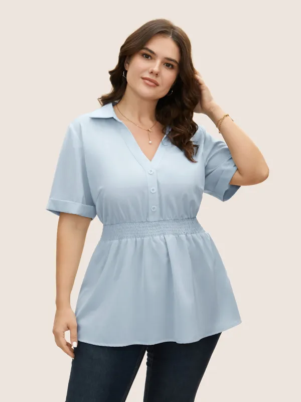 Lapel Collar Shirred Button Detail Blouse sold by Bloomchic