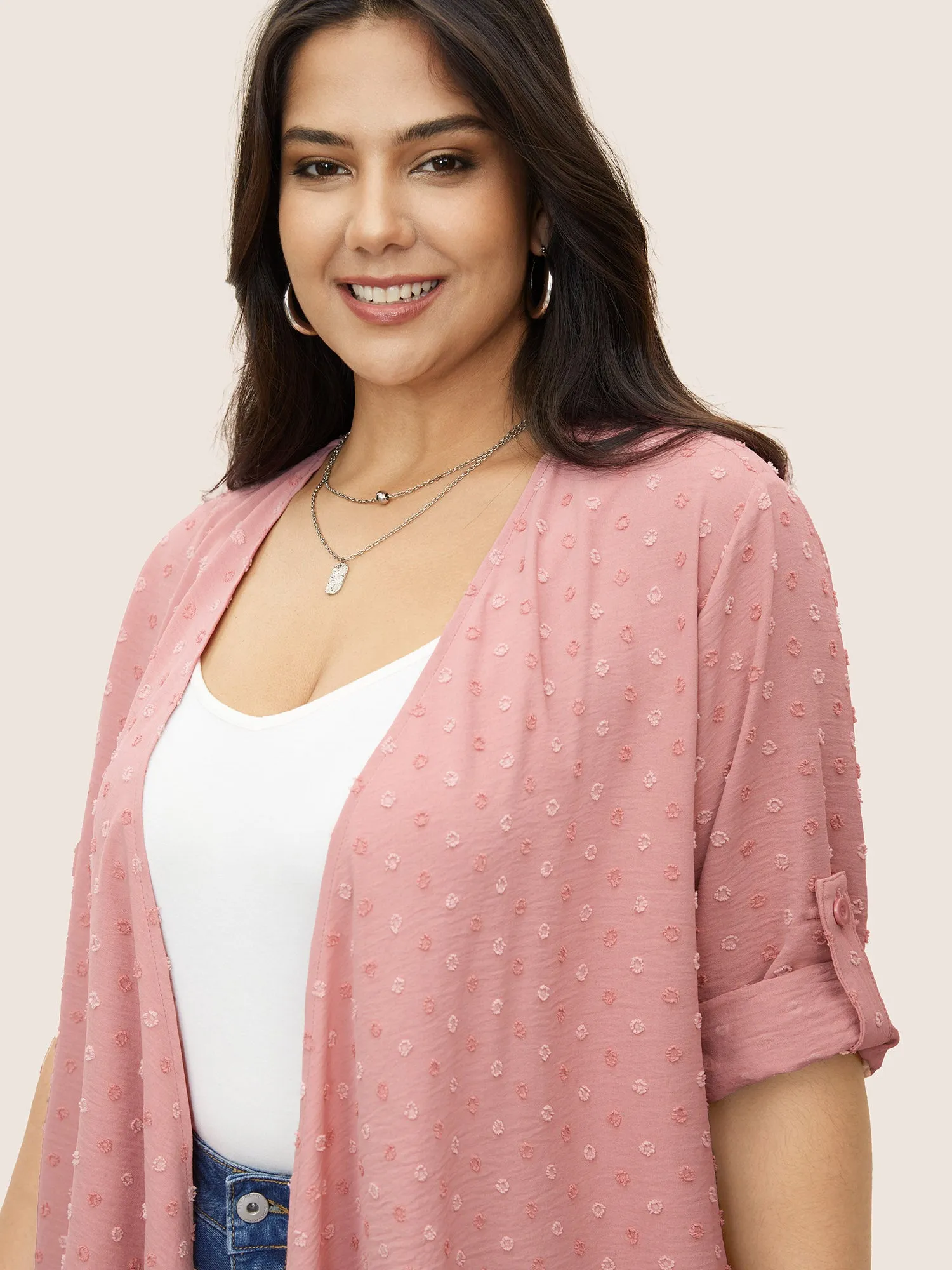 Plain Synthetic Texture Tab Sleeve Kimono sold by Bloomchic product image thumbnail 3