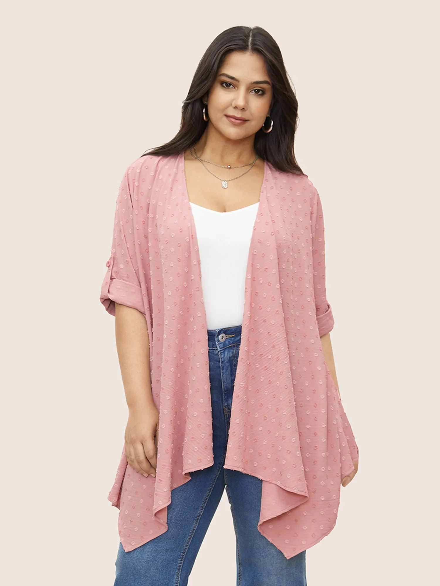 Plain Synthetic Texture Tab Sleeve Kimono sold by Bloomchic product image thumbnail 4