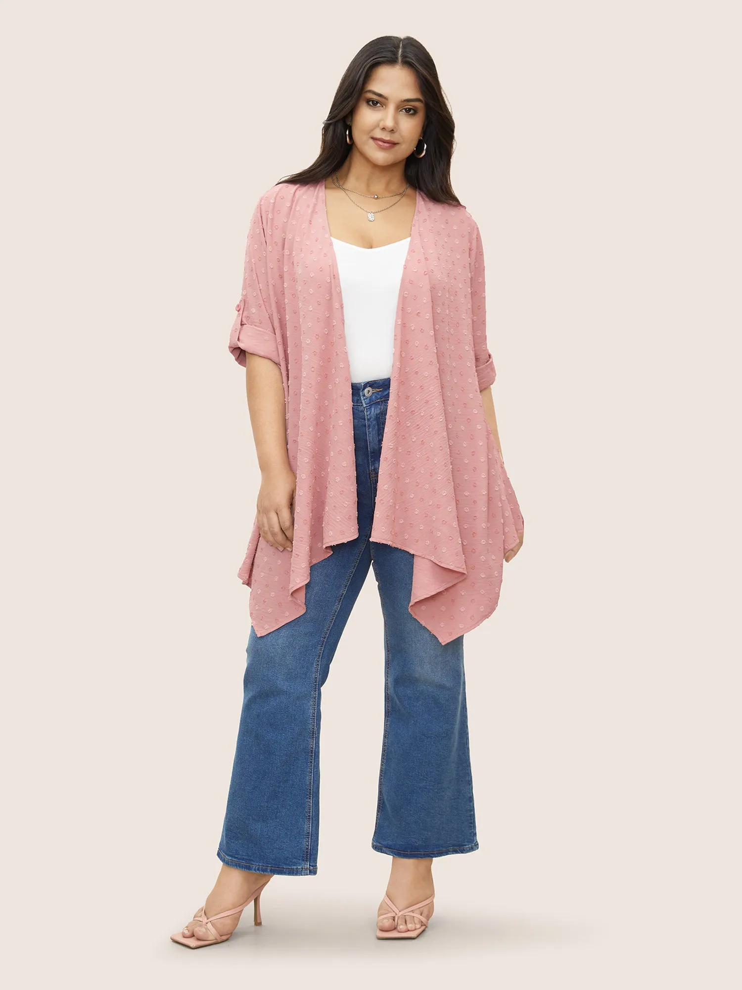 Plain Synthetic Texture Tab Sleeve Kimono sold by Bloomchic product image thumbnail 2