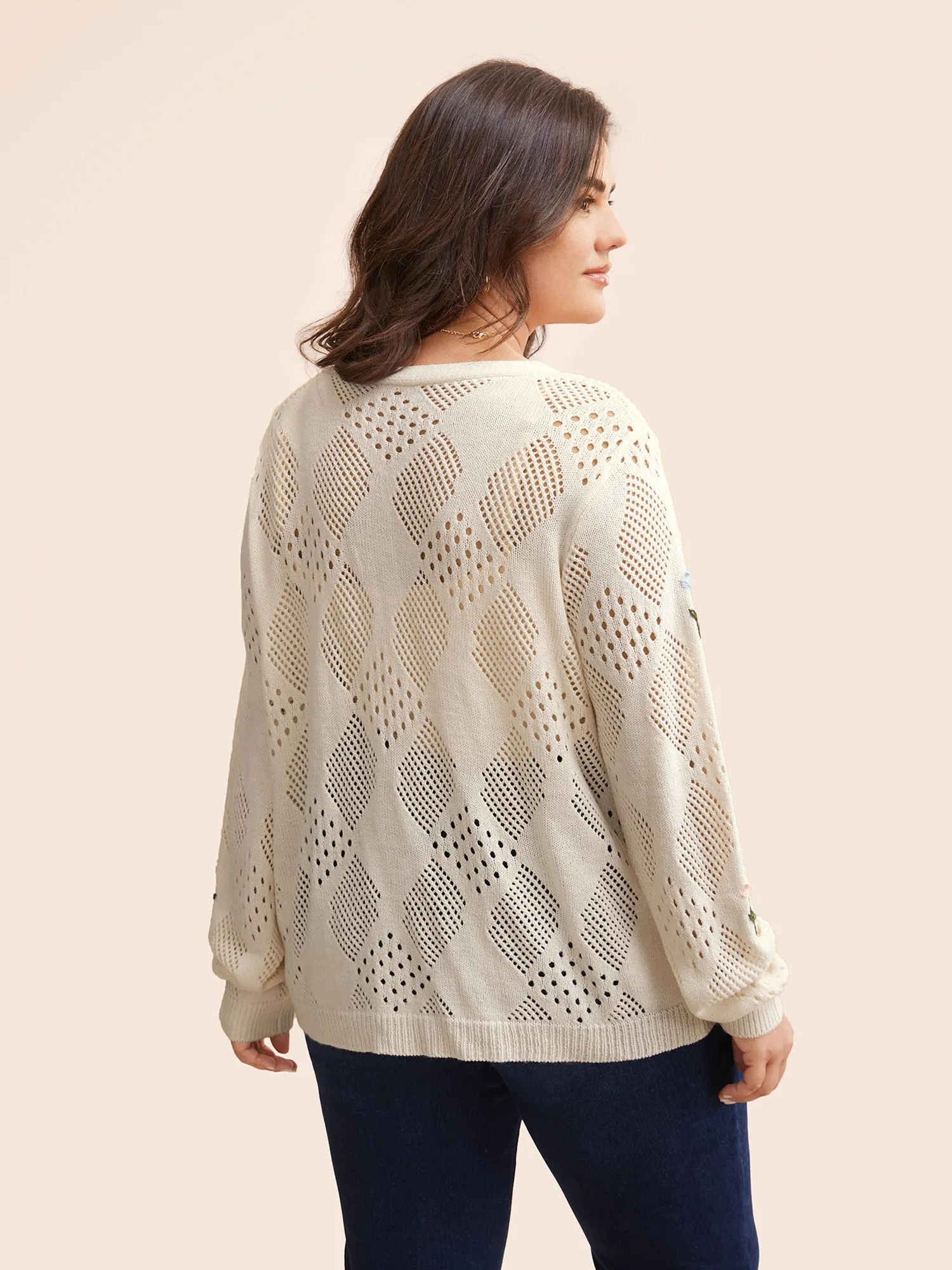 Floral Embroidered Cut Out Tie Knot Cardigan sold by Bloomchic product image thumbnail 2