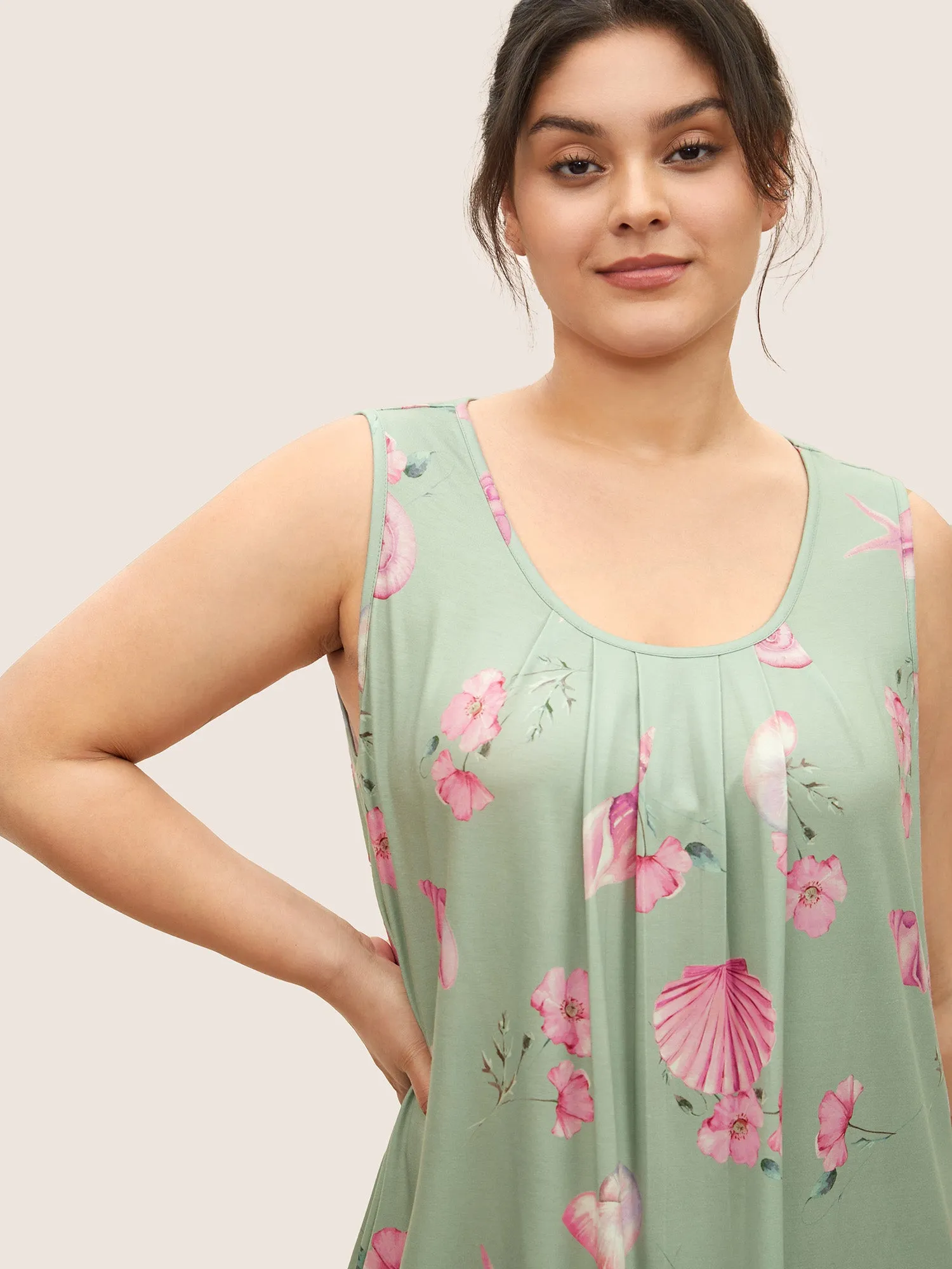 Floral & Marine Print Pleated Sleep Dress sold by Bloomchic product image thumbnail 2