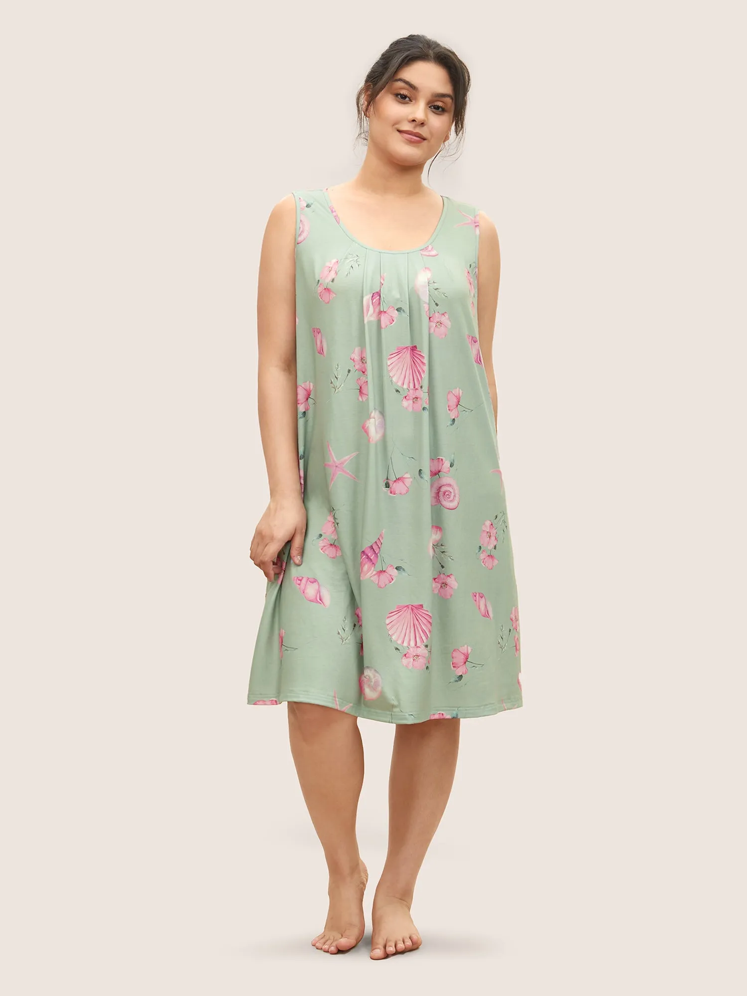 Floral & Marine Print Pleated Sleep Dress sold by Bloomchic