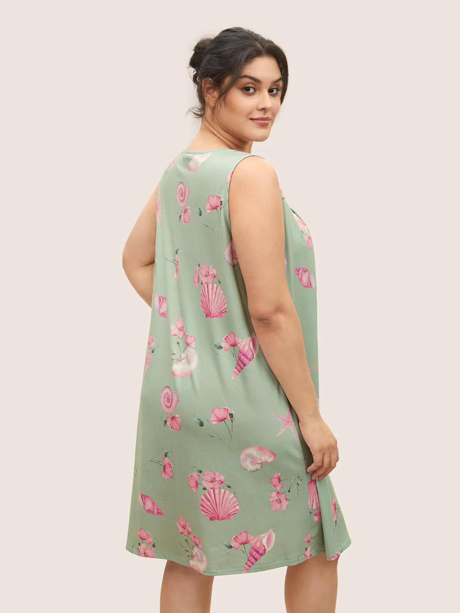 Floral & Marine Print Pleated Sleep Dress sold by Bloomchic product image thumbnail 4