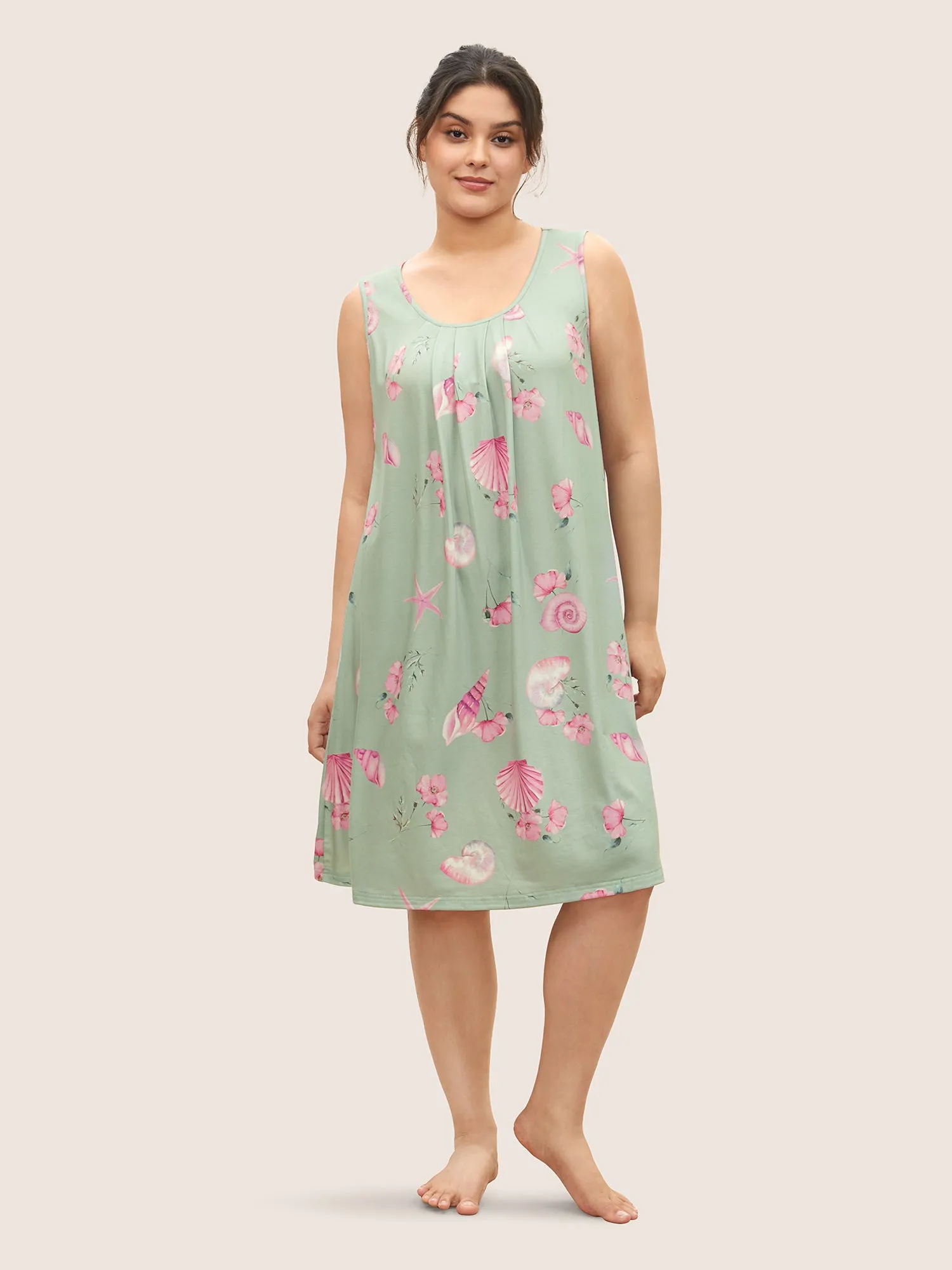 Floral & Marine Print Pleated Sleep Dress sold by Bloomchic product image thumbnail 3