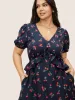 Citrus Fruit Print Tie Knot Gathered Puff Sleeve Dress sold by Bloomchic