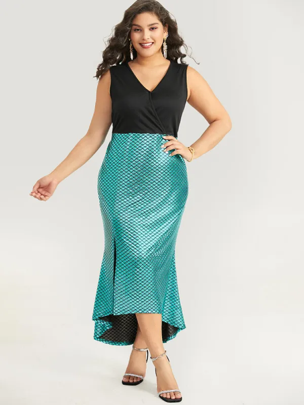 Halloween Sequin Patchwork Split Hem Sleeveless Dress sold by Bloomchic