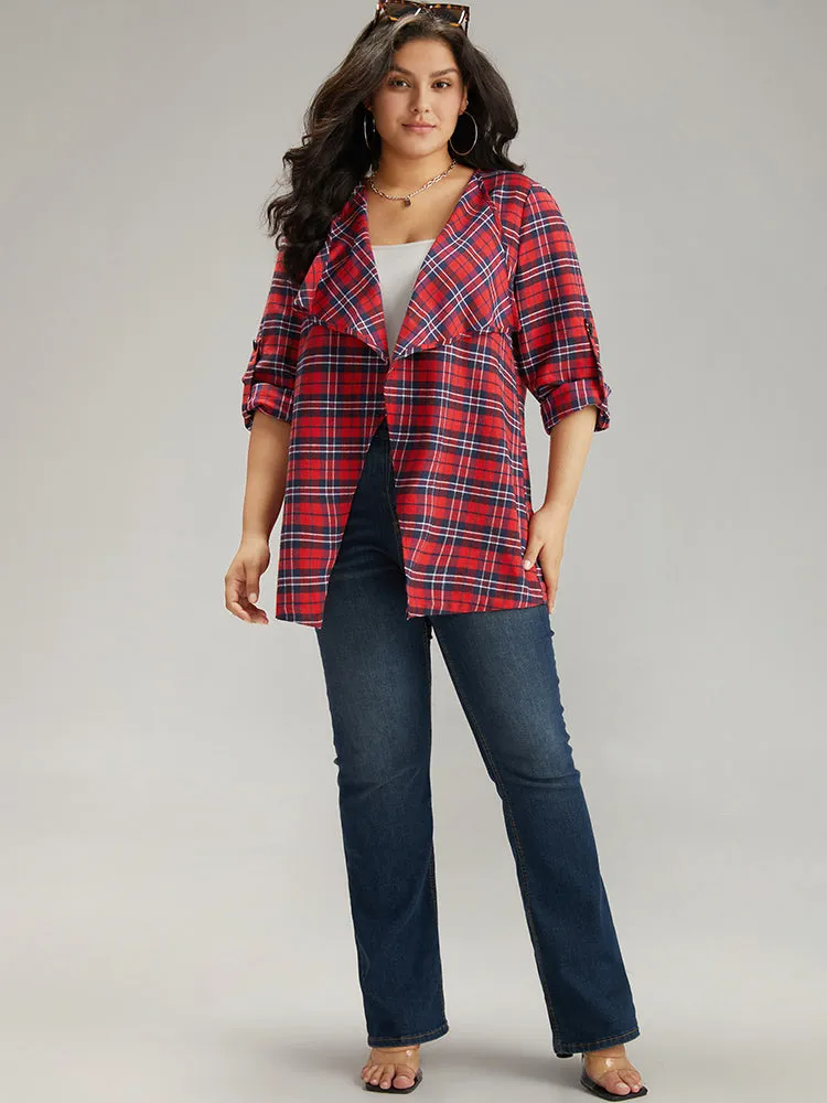 Plaid Asymmetrical Hem Tab Sleeve Jacket sold by Bloomchic product image thumbnail 5
