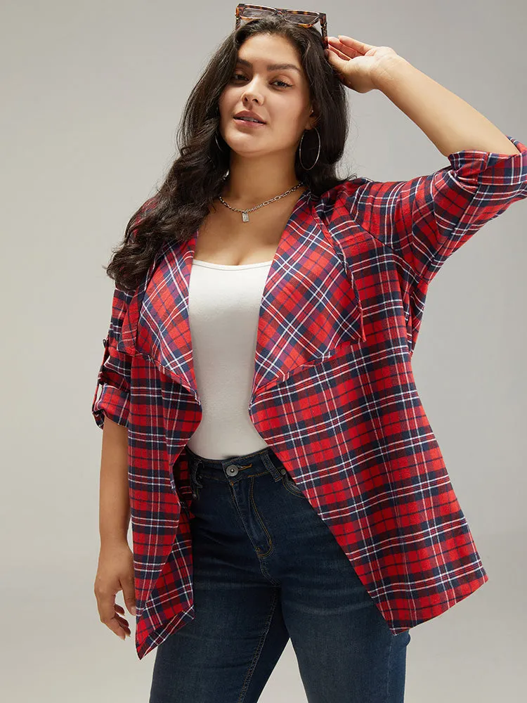 Plaid Asymmetrical Hem Tab Sleeve Jacket sold by Bloomchic product image thumbnail 4