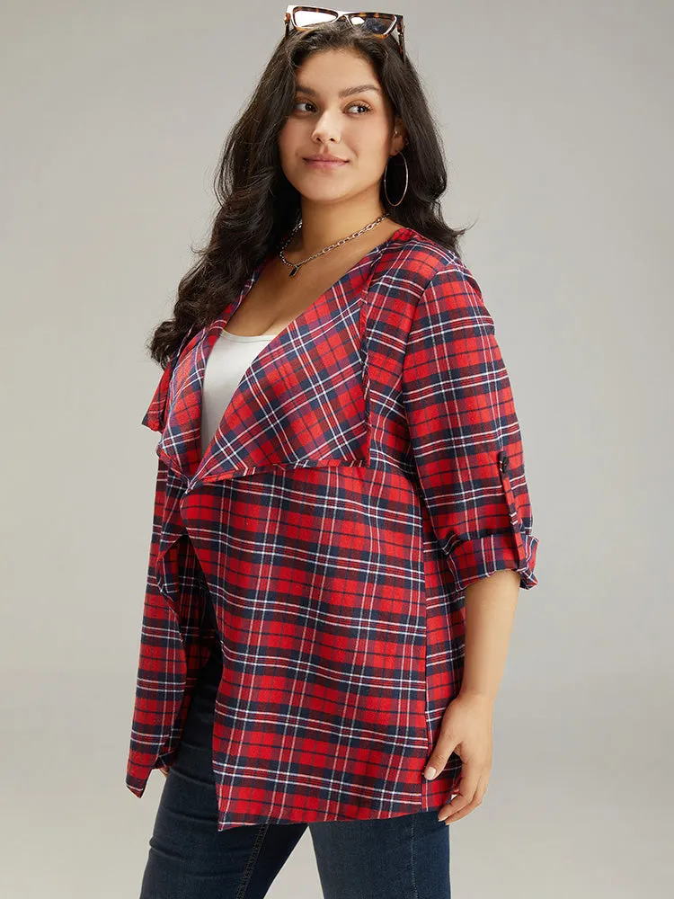 Plaid Asymmetrical Hem Tab Sleeve Jacket sold by Bloomchic product image thumbnail 3