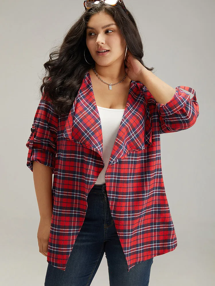 Plaid Asymmetrical Hem Tab Sleeve Jacket sold by Bloomchic
