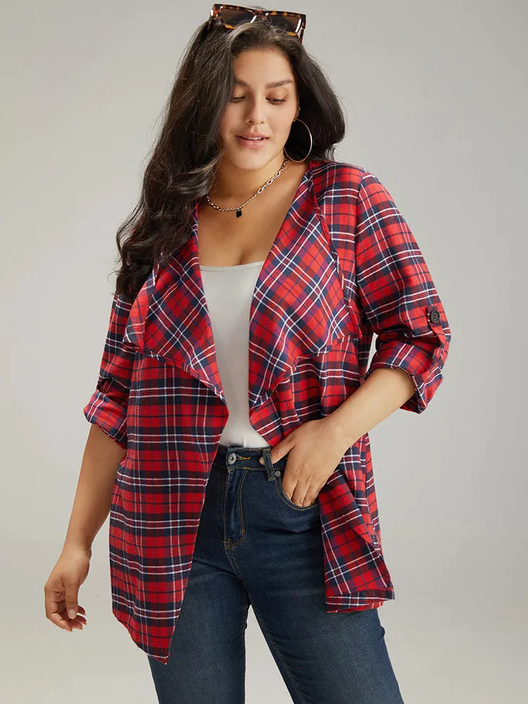 Plaid Asymmetrical Hem Tab Sleeve Jacket sold by Bloomchic product image thumbnail 2