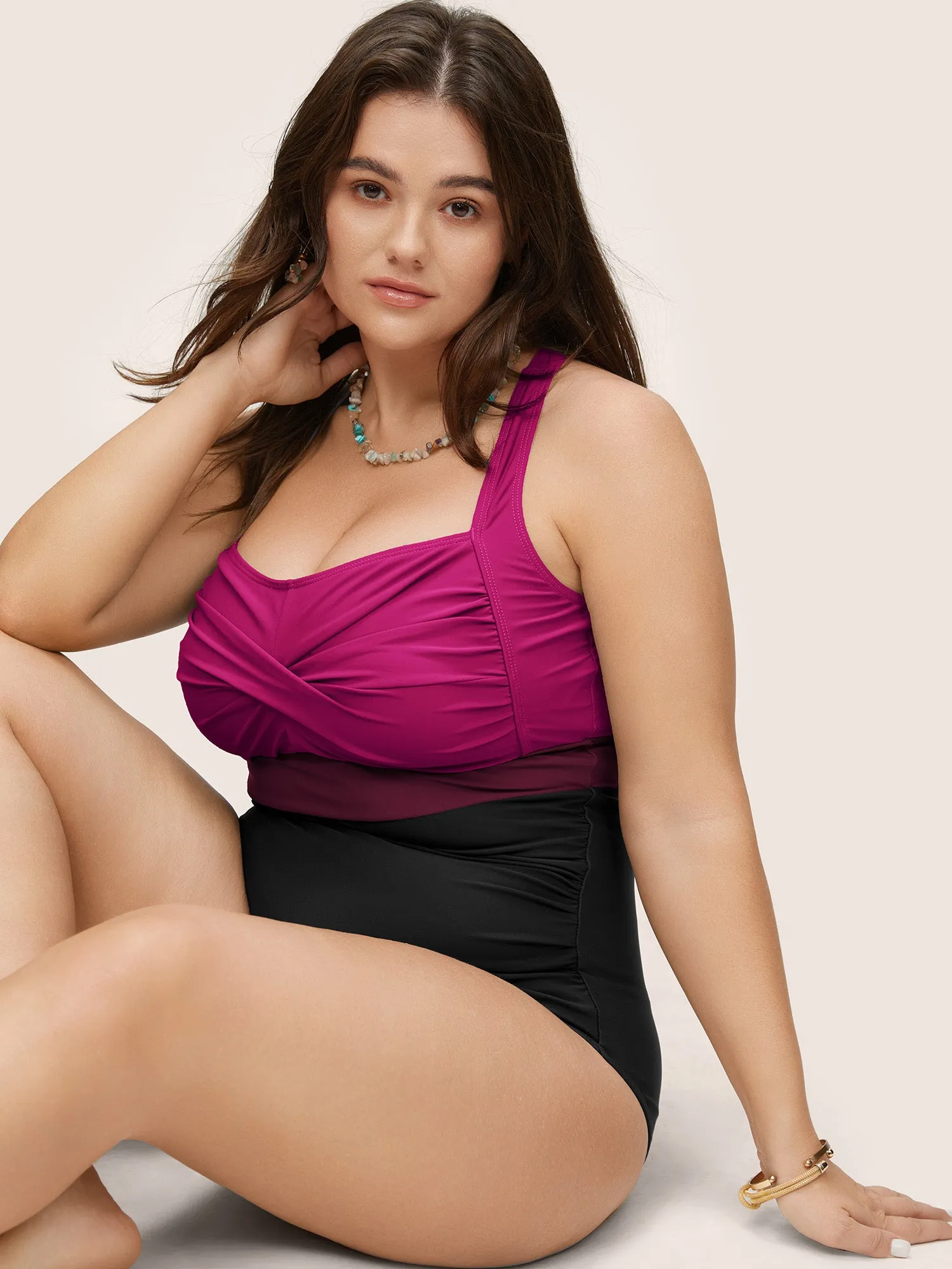 Contrast Twist Front Tummy-Control One Piece Swimsuit sold by Bloomchic product image thumbnail 3