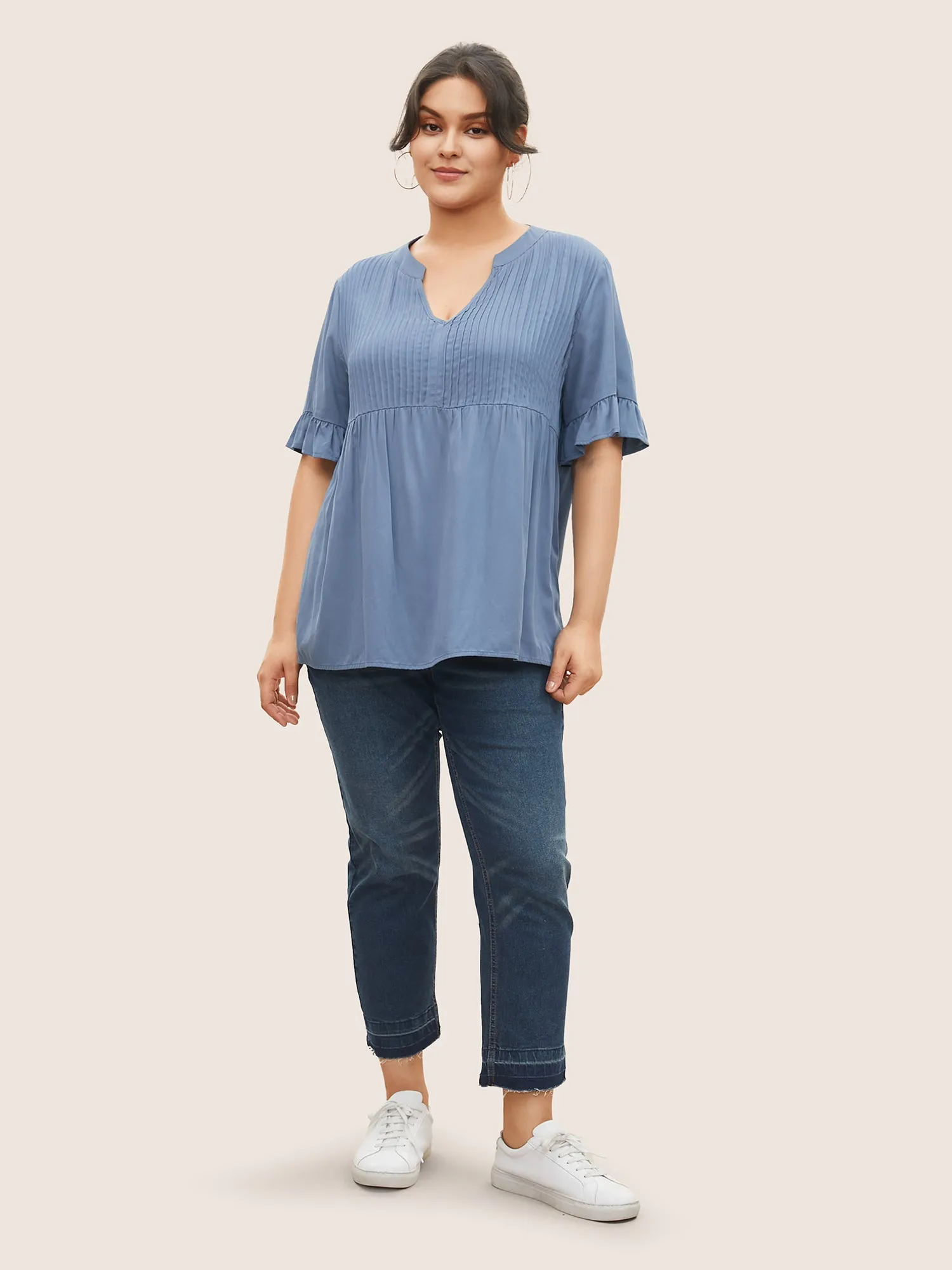 Rayon Solid Pleated Patchwork Ruffles Blouse sold by Bloomchic product image thumbnail 2