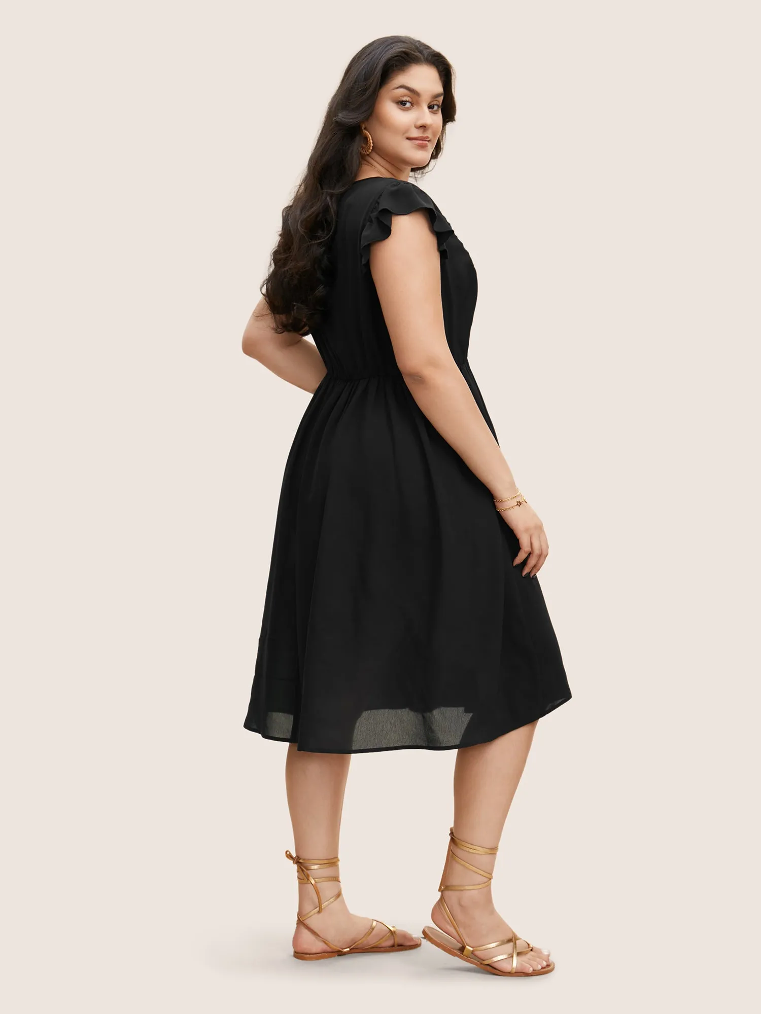 Floral Embroidered V Neck Ruffle Cap Sleeve Dress sold by Bloomchic product image thumbnail 3