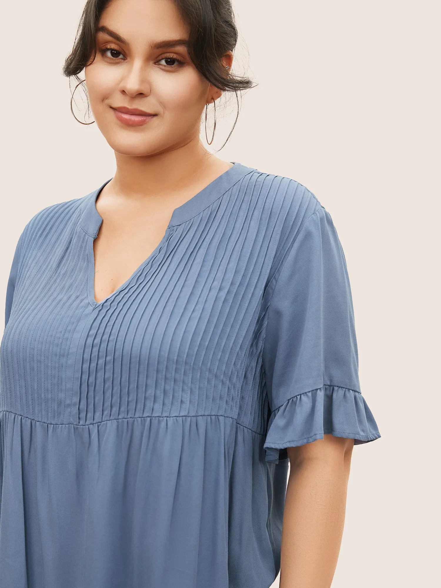 Rayon Solid Pleated Patchwork Ruffles Blouse sold by Bloomchic product image thumbnail 3