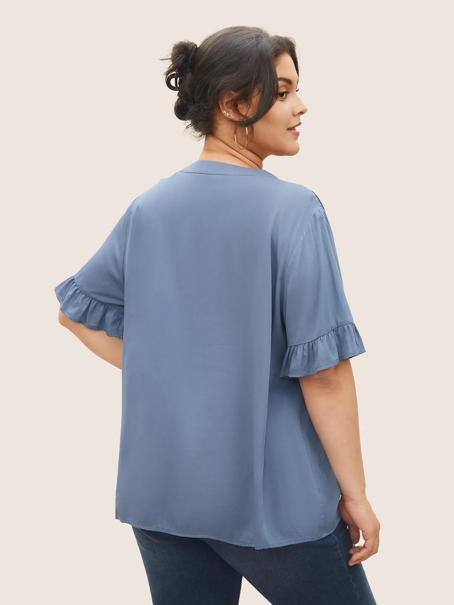 Rayon Solid Pleated Patchwork Ruffles Blouse sold by Bloomchic product image thumbnail 4