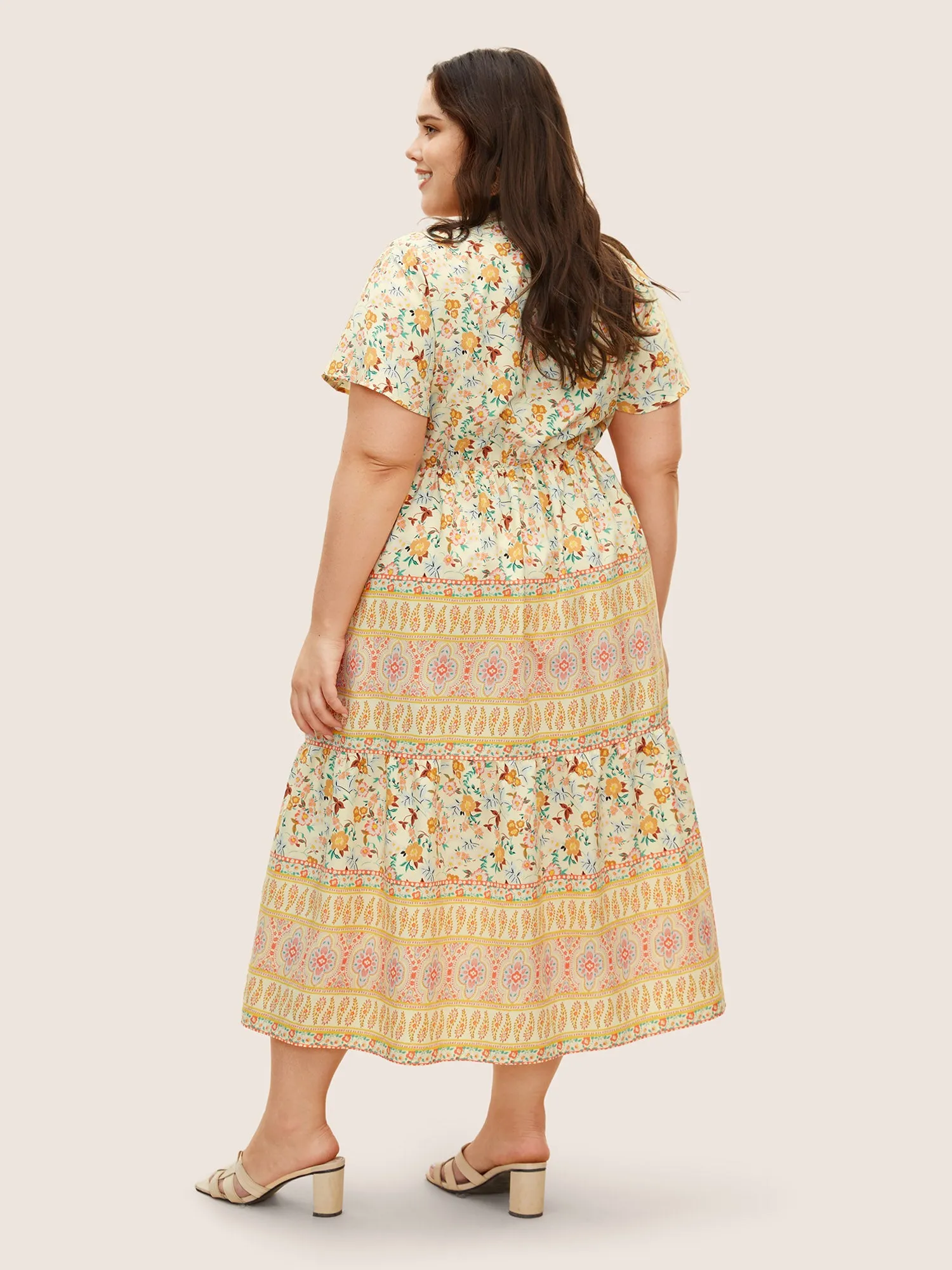 Overlap Collar Boho Print Ruffle Sleeve Dress sold by Bloomchic product image thumbnail 4