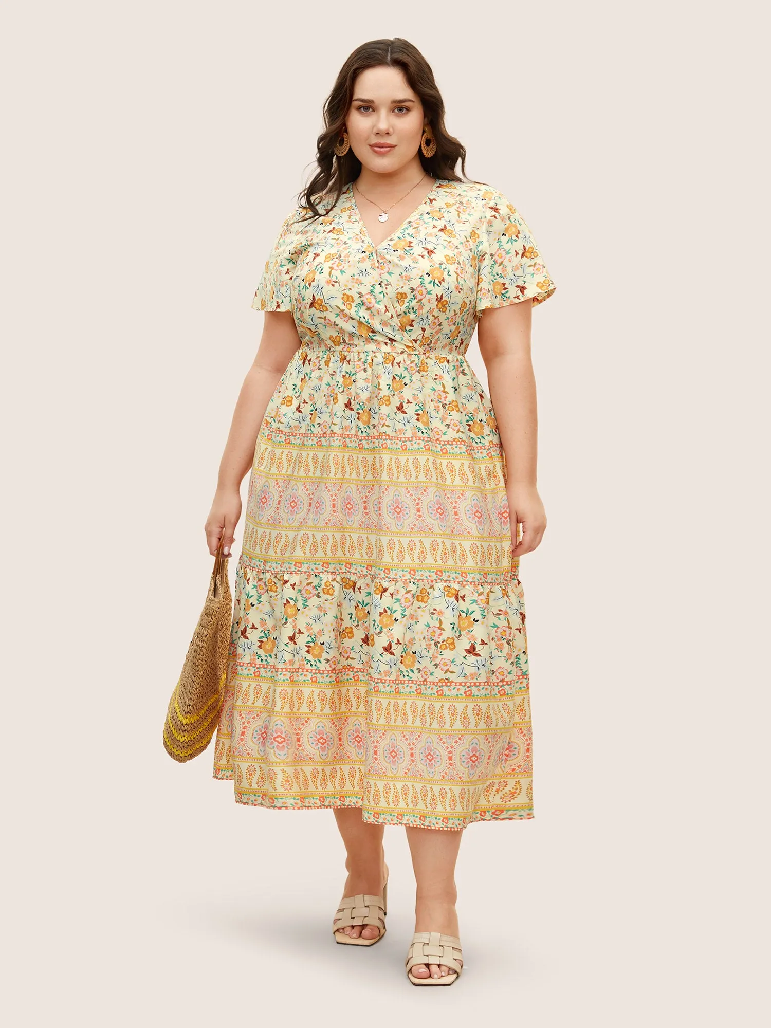 Overlap Collar Boho Print Ruffle Sleeve Dress sold by Bloomchic product image thumbnail 3