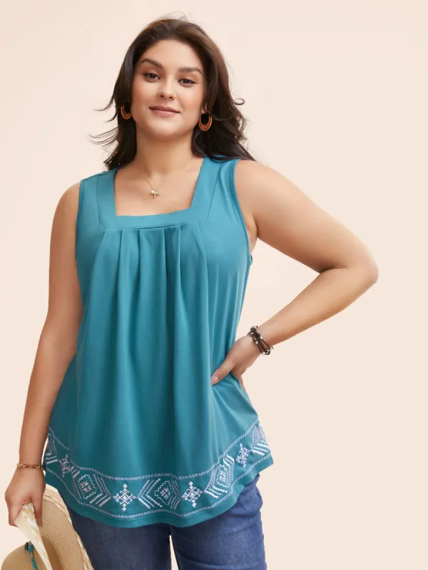 Bandana Embroidered Pleated Tank Top sold by Bloomchic