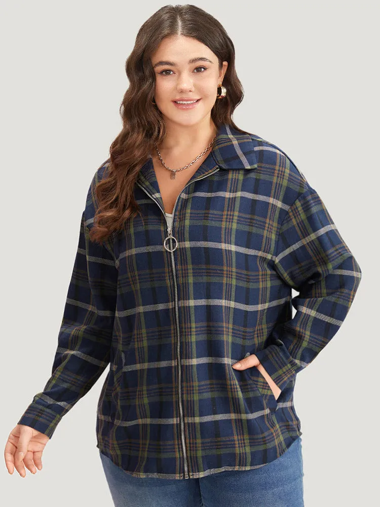 Plaid Lapel Collar Pocket Zipper Fly Coat sold by Bloomchic product image thumbnail 5