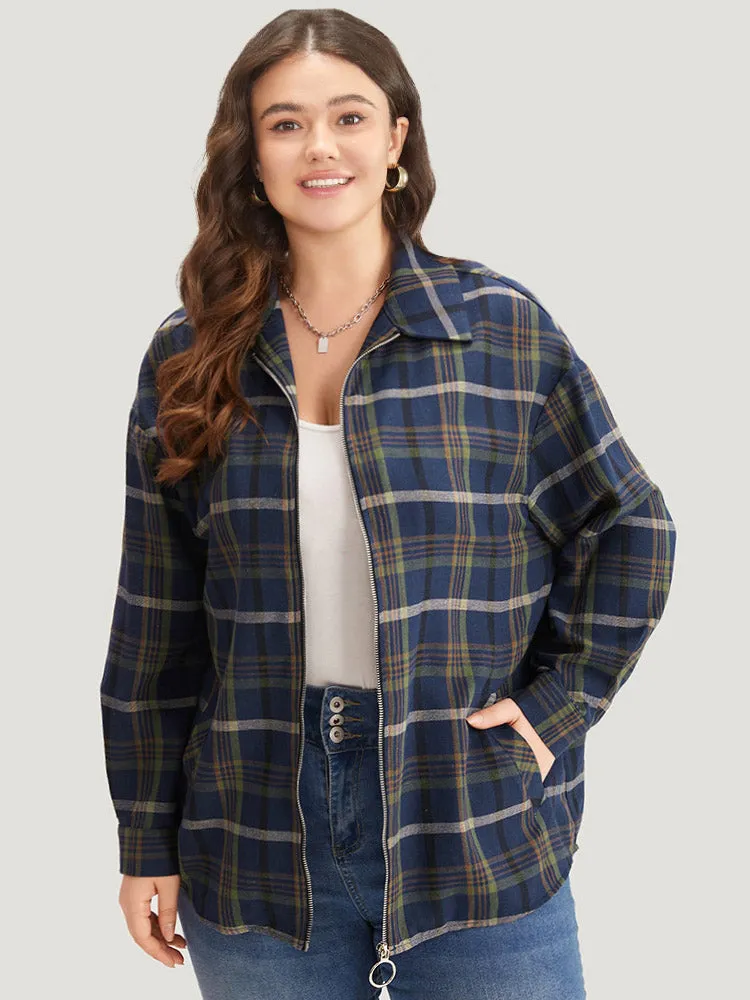 Plaid Lapel Collar Pocket Zipper Fly Coat sold by Bloomchic