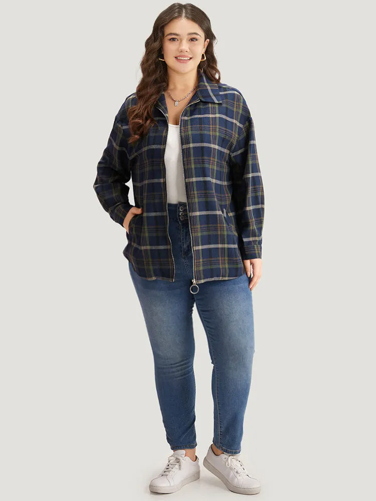 Plaid Lapel Collar Pocket Zipper Fly Coat sold by Bloomchic product image thumbnail 4