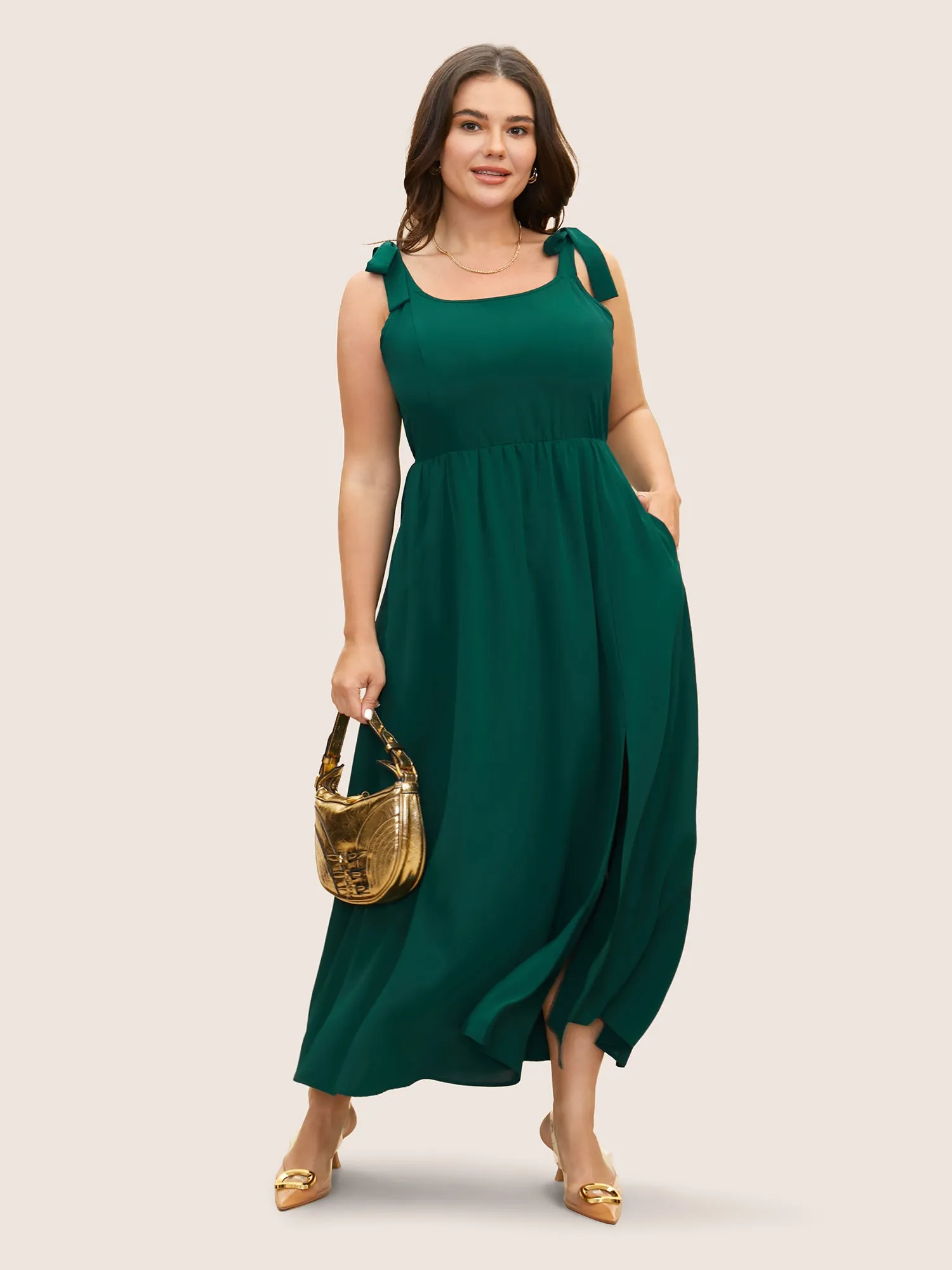 Solid Tie Knot Slit Hem Dress sold by Bloomchic product image thumbnail 3